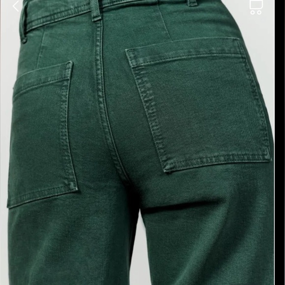 Zara The High Rise Marine Straight Green Jeans Woman’s Size 10 - Picture 7 of 8